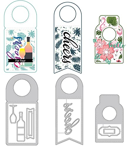 BENECREAT 3 Stück Weinglas Hangtag Karbonstahl Stanzformen Schablonen, Cheers Metall Stanzformen Kartenprägung für DIY Scrapbooking Fotoalbum Dekorative Papierkarte