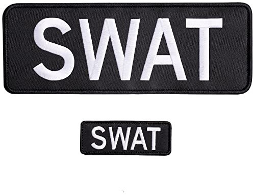 GYGYL 2 Pack Swat Patch with Hook and Loop, for Police Vest Jacket Back Panel-White (1Pcs Small and 1Pcs Large)