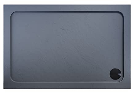 ELEGANT Rectangular 1200 x 900 x 40mm Grey Stone Tray for Shower Enclosure Cubicle + Waste Trap