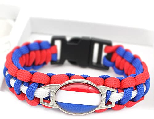Geflochtenes Armband Mit Niederländischer Flagge, Handgefertigtes Paracord-Armband Mit Niederländischer Flagge, Ovales Edelstein-Armband Für Den Außenbereich, Geschenk Für Männer Und Frauen, 22 Cm