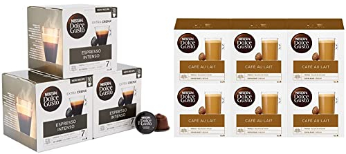 Nescafé Dolce Gusto Espresso Intenso - 90 Capsules (Pack de 3 boîtes XL x 30) & Café au Lait - 96 Capsules (Pack de 6 boîtes x 16)