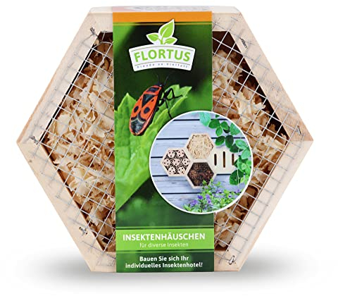 FLORTUS Insektenhotel für Marienkäfer, Wildbienen und Ohrwürmer | Insektenhaus 15 x 13 x 6 cm | Insektenhotels für den Garten | Insektenhotels für den Garten, Balkon und Terrasse