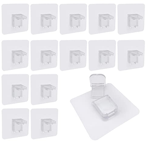 WYAN Ganci Adesivi Trasparenti-15 Pezzi Supporti Angolo Retto Senza Perforazione,Supporti per Mensole Armadio,per Guardaroba libreria Mobili Cucina Divisoria