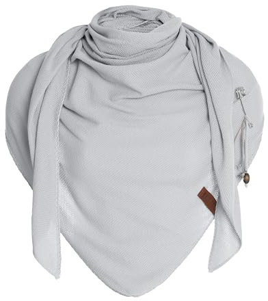 KNIT FACTORY - Lola Dreieckstuch - Fein Gestrickter Damen Schal - Tuch Schal - Für Frühling und Sommer - Baumwollmix - Bright Grey - 190x85 cm