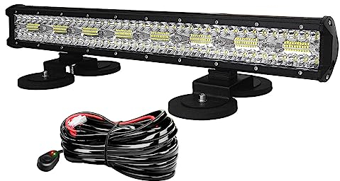 AUXTINGS 57 cm 480W Barra de luz LED Todoterreno con arnés de cableado de 12V y Soporte magnético, Barra led 4x4 Externa CC 12V 24V 6000K para Coche Tractor camión SUV vehículos 4x4, Impermeable