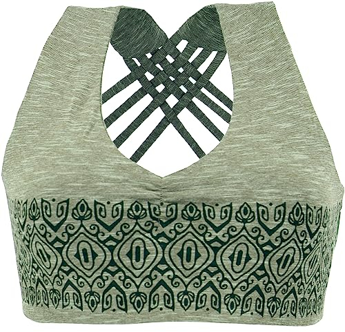 GURU SHOP Bikini Top, Bra Top, Bedrucktes Yoga Top aus Bio-Baumwolle - Helles Olivgrün, Damen, Size:L