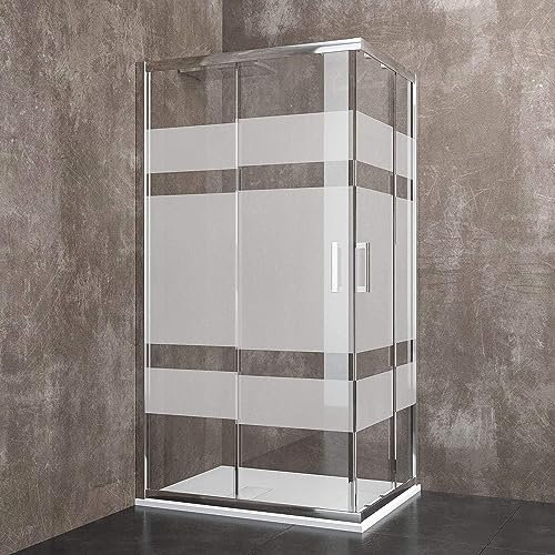 Box Doccia Rettangolare 195 Cm H Cabina Bagno Con Porte Scorrevoli Ante In Cristallo Temperato Serigrafato da 6 mm Struttura Alluminio Anodizzato Maniglie in Acciaio Cromato Losanna (70 x 120 Cm)