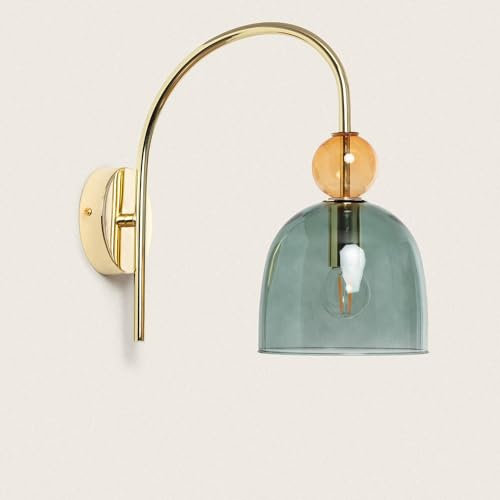LEDKIA LIGHTING - Lámpara de Pared Baudelaire | Metal y Cristal | Diseño Vintage Elegante | Soporte para Bombilla E14 | Apta para Interiores IP20 | Dimensiones 315x150 mm, Verde, Cristal