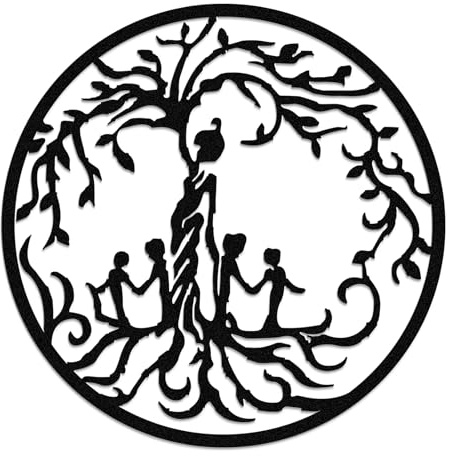 ONNIJUN 30CM Metal Tree of Life Wall Art Decor Family Tree Wall Hanging Decor Sculpture Ornament, Silhouette Round Landscape Home Decoration