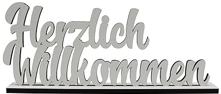 Melis Deko-Schriftzug Herzlich Willkommen aus Holz in weiß – 20cm