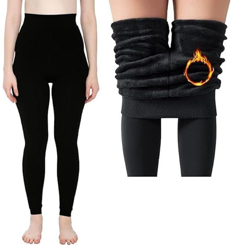 Thermal Leggings for Womens Warm Thermal Bottoms, Thick Ultra Soft Fur Fleece Lined Pants in Cold Weather Trousers for Women Girls UK Plus Size (12-16, Black)