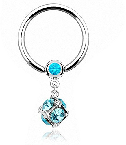 Taffstyle Piercing Schmuck Brustwarzenpiercing Brustwarze Intimpiercing Brust Nippel Intim Barbell Ring Nase Ohr Septum Nasenring BCR Klemm Klemmring Glitzer Kristall Kugel Anhänger Silber Aqua