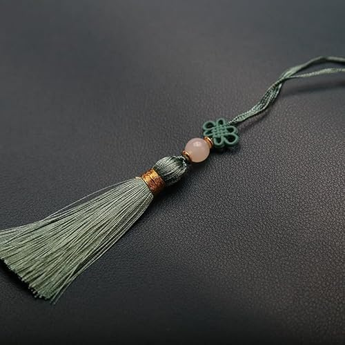 SYSUII 25 Stücke Mini Quasten,Handgemachte Seidige Quaste Schlüsselanhänger mit Perlen Lesezeichen Quaste Anhänger Kleinen Chinesischen Knoten für DIY Schmuck Ohrring Basteln Schlüsselanhänger -grün