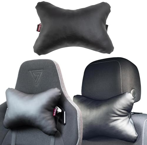 2er Set Auto Nackenkissen | Gaming Stuhl kissen | Kopfstütze Für Autositz | Reisekissen aus Kunstleder | Bequemes und wasserfestes Kissen für unterwegs | Farbe: Schwarz