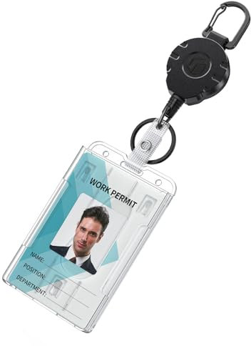 Uniclife 2-Karten Daumenschlitz Ausweishalter Vertikale klare Kunststoffhülle mit einziehbarem Schlüsselanhänger Ausweisrolle für bis zu 226 g Hard Card Protector für IDs Kreditkarten Pässe, 1 Pack