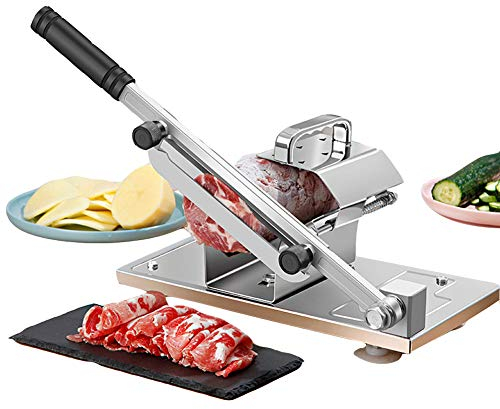 Meat slicer for home or commercial use,Manual Frozen Meat Slicer, Lamb Roll Fat Beef Slicer, for Home Kitchen Meat Vegetable, Stainless Steel Small Meat Cutter Include Spare Blade