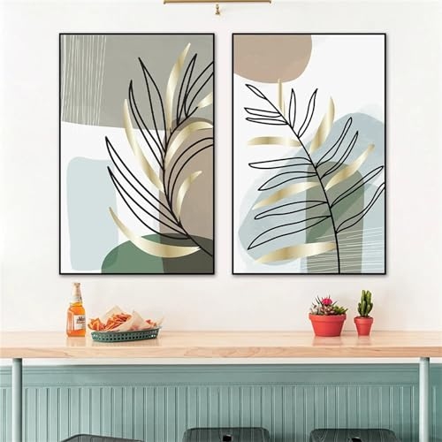 CULASIGN Premium Poster 2er Set, Moderne Blätter Grün Gold Bilder Wandbilder Leinwand Bilder - Ohne Rahmen - Wanddeko Poster Wohnzimmer Schlafzimmer Flur (21 x 30 cm,Stil A)