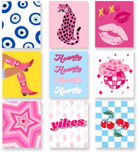 SUPERDANT 9pcs osa Blaues Kunstposter Moderne Ästhetik Leinwanddrucke Poster Gepard Rote Lippen Wandposter Personalisierte Wandkunstdrucke Für Preppy Room Wohnzimmer Ungerahmt