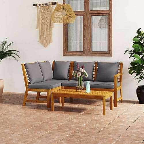 Festnight Ecklounge Holz Lounge Sofa Gartenmöbel Set Gartengarnitur Balkon Lounge Klein Sitzgruppe Ecksofa Terrasse Sitzecke Eckgarnitur Garten Sofa Garnitur Couch-Eck Dunkelgrau
