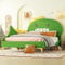 MYBOO Kinderbett 90 x 200 cm mit Lattenrost, Cartoon Dinosaurierform Kinder Bett Einzelbett Bettgestell Jugendbett Bettrahmen Bett für Jungen und Mädchen, PU, Grün, ohne Matratze