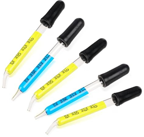 Pipeta, 5 unidades de pipeta de cristal de 1 ml con mediciones, pipetas con bolas de pipeteo de goma, goteros para aceites esenciales, alimentación, oreja, laboratorio, punta curva y recta (con tubo