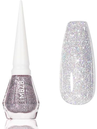 Glitter Nail Polish - Silver Sparkly Nail Varnish - High Glossy Shine Silver Base with Colorful Paillette - Quick Dry Nail Varnish Long Lasting Air Dry No Need UV DIY Nail Art