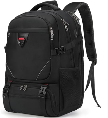 RAINSMORE Laptop Backpack 50L with Insulated Compartment Travel Work Backpack 17.3 Inch Water Resistant Large Business Computer Rucksack College School Backpack for Men Women Black