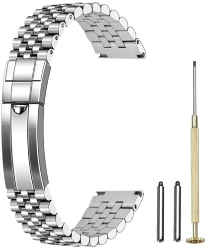 Juntan Edelstahl Uhrenarmband 22mm Schnellspanner Metall Uhrenarmbänder Männer Frauen, Schraube in Taperd Jubilee Ersatzarmband mit solider Schnalle Silber
