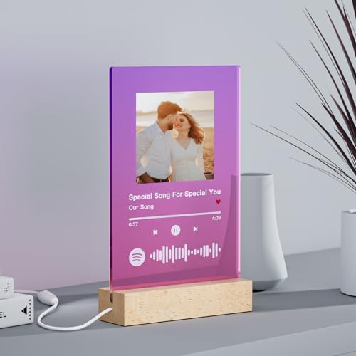 witfox Coloreado Placa Spotify Personalizada - 11 colores de placa disponibles con Foto y Soporte Luminoso ;Regalos para Novios, Novias, Parejas, Aniversario, San Valentín, Christmas, 22 * 15cm