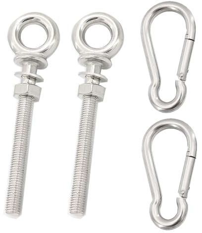 Oiieco Juego de 2 tornillos de anillo M8 x 80 mm, de acero inoxidable 316, con mosquetón, resistentes a la corrosión para fijación y suspensión