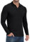 QIXING Mens Long Sleeve Polo Shirts Slim Fit V-Neck Ribbed Knit Golf T Shirt Casual Spring Autumn Shirt for Men UK for Golf, Casual and Work Wear(Black, L)
