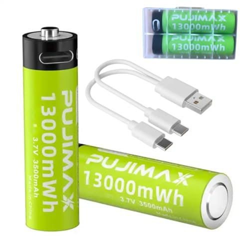 3.7 Volt Rechargeable Battery, 3500mAh Rechargeable Battery via Type C USB, Button Top Battery High Power Long Lasting for Headlamp, LED Flashlight, emergency lights, etc (2pcs Pack+USB Cable) ZX850