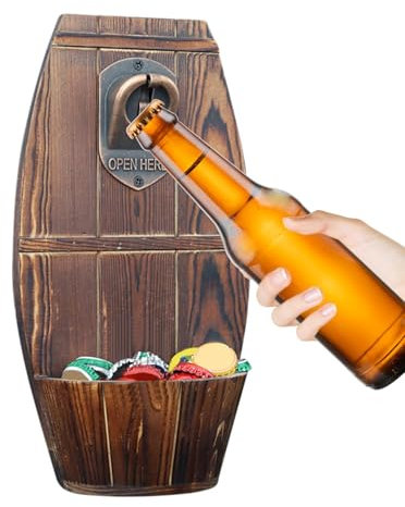 Bar Decoration Bottle Opener, Beer Barrel Keg Bottle Opener, Cap Collector Bottle Openers, Rustic Wall-Mounted Bottle Openers 30x16x8.5cm/11.81x6.3x3.35 inches for Beer Lovers