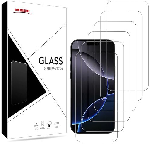 New Horrizon [6-Pack Screen Protector for iPhone 17/17 Pro / 16 Pro (6.3-Inch), Tempered Glass Film, [LifetimeSupport][Impact-Protection][Anti-Shatter][Anti-Scratch]