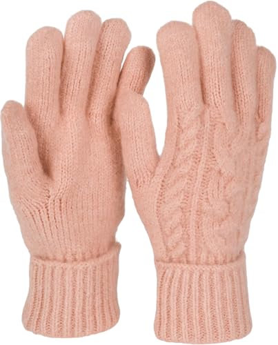 styleBREAKER Damen Strickhandschuhe mit Zopfstrickmuster, warme Winter Fingerhandschuhe, vielseitige Farben 09010051, Farbe:Rose
