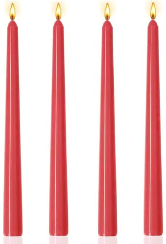 Ovaletta 4 Stück Stabkerzen Rot, Ostern Spitzkerzen, Lange Kerzen, Rot Kerzen, Stabkerzen Rot, für Hochzeit, Geburtstag, Höhe 25 cm, Durchmesser 2,2 cm, Brenndauer ca. 8 Stunden