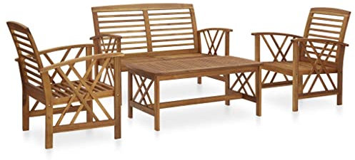 Utiny Akazienholz Massiv Gartenmöbel 4-TLG. Gartenstuhl Gartenset Sitzmöbel Sitzgruppe Lounge Gartengarnitur Stuhl Tisch Beistelltisch Braun Type 4