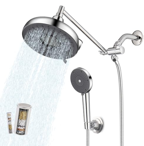 Filtered Rain Shower Head with Handheld Shower - 8 3-Function High Pressure Rain Shower Head, 10 Adjustable Extension Arm and 3-Function Filtered Chrome Hand Shower