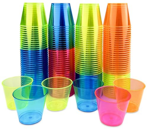 Elsrantor 150 Stück Plastikbecher, Schnapsgläser Plastik, Hartplastik Becher, Shotgläser Plastikbecher Mehrweg, Schnapsbecher, Kunststoffbecher Schnapsgläser, Plastic Cups, Hartplastikbecher Bunt