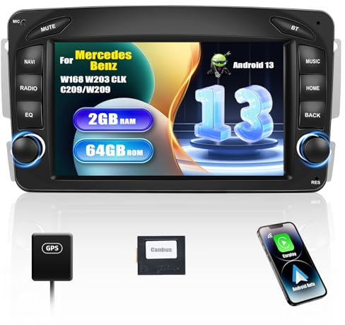 SIXWIN 2+64G Android 13 Autoradio für Mercedes-Benz CLK C208 W208 W209 E-W210 Clase C W203 Viano W639 SLK W170 mit Carplay/Android Auto,7 Zoll Touchscreen mit WiFi GPS Bluetooth FM/RDS EQ