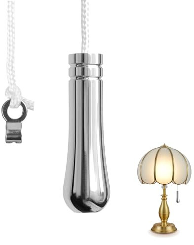 PEAPIN 150 cm Teardrop Handle Pull Cord for Ceiling Fans, Lights Blinds, Ball Bat Shape Chrome Light Pull Cord Handle Nylon Replacement for Bathroom Light, Toilet Switch, Anti-Slip Grip