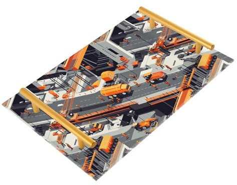 Bau-Szene, Baubrücken, Muldenkipper, Betonmischer, LKW, Badezimmer-Tabletts, Toilettentank-Tablett, Badezimmer, Theke, Aufbewahrung für Theke