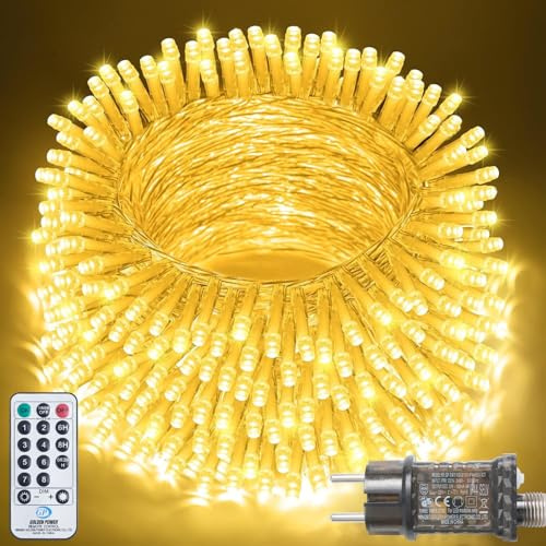 JMEXSUSS 20M 200 LED Warmweiß Lichterkette mit Fernbedienung, Warmweiß | 20m Lichterkette Außen Strom mit 8 Modi und Memory Weihnachtsbeleuchtung für Tannenbaum Garten Weihnachtsdeko