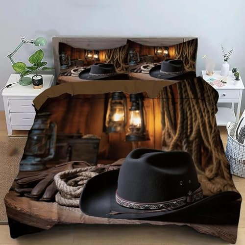 Bettwäsche 135x200 Western Country Stil Bettbezug 3D Druck Landhausstil Bettbezüge Kuschelig Weich Mikrofaser Deckenbezug 135x200 cm mit Reißverschluss + 1 Kissenbezug 80x80 cm A-1507