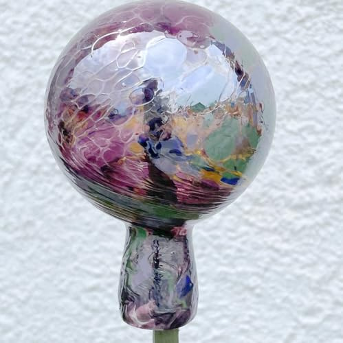 Generisch Oberstdorfer Glashütte Garten Kugel zum Stecken Gartenstecker Rosenkugel Violett Frostfest Glaskugel Mundgeblasen Durchmesser ca. 9 cm