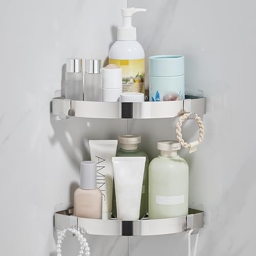 KAIMEIYU Duschablage ohne Bohren Duschregal Edelstahl Duschkorb Eckregal Ecke Badregal Bad Organizer Badezimmer Regal für Dusche 2 Stück Silber