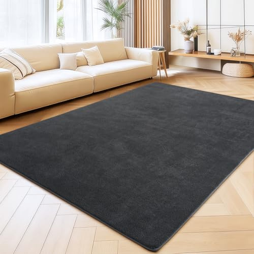 Rezutan Teppich Schlafzimmer 120x160cm Grau Waschbarer Kurzflor Teppich | Flauschig Weich & Rutschfest, Einfarbiges, Modernes Design für Wohnzimmer, Kinderzimmer, Flur und Büro