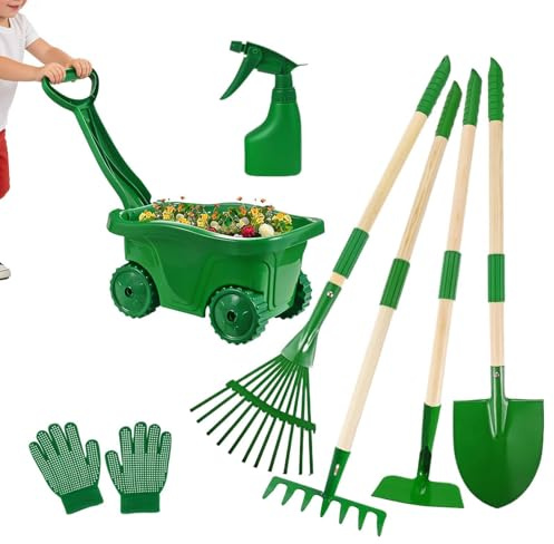 Generisch Set di attrezzi da giardino sicuro – Set da gioco per carriole in ABS + legno, set di attrezzi ergonomici, per bambini, ragazze, cortile, G