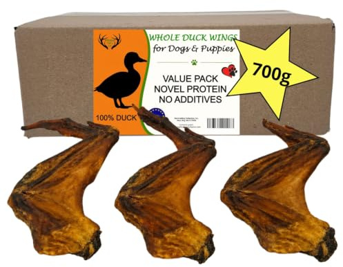 Naturligt hundgodis, hela torkade ankävingar för hundar och valpar, 700 g | Naturliga snacks av anka – stora torkade godbitar, hela delar med drumette, vinge och vingpets.