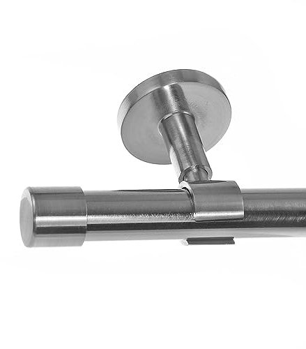 BASIT Gardinenstange Deckenmontage 1 läufig 140 cm lang Edelstahl Look Set Metall 1-läufige Vorhangstange Deckenmontage Ø20mm I 120-600cm wählbar D31